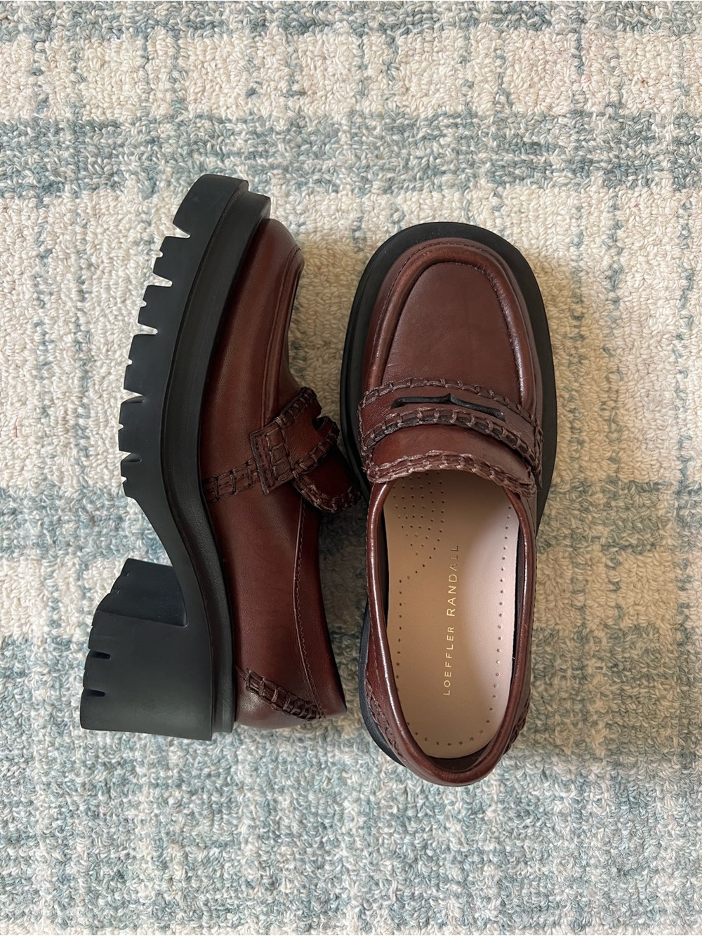 Loeffler Randall Dark Brown Leather Lug-Soled Penny Loafers - Picture 2 of 4